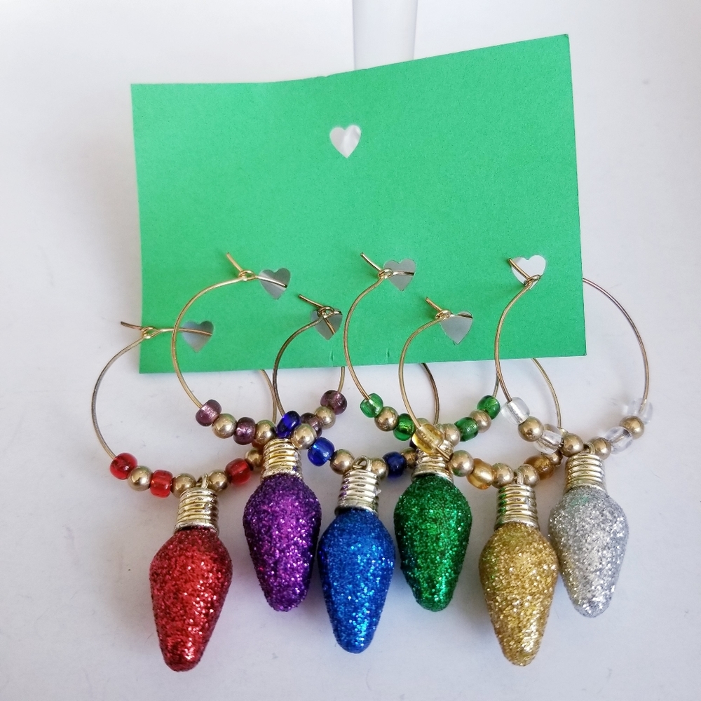 GLITTER XMAS LIGHTS Wine Glass Charms